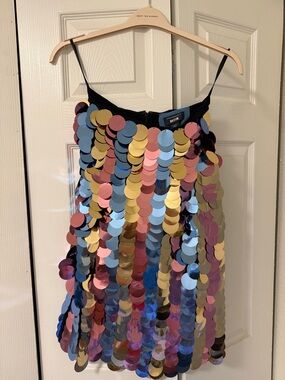 Maeve SZ XXS Multicolor Sequin Skirt with Pink, Blue & Gold Discs